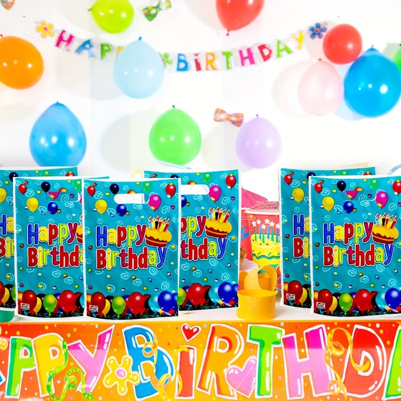 10pcs Happy Birthday Party Favor Bags - Colorful Print Plastic Gift Bags for Festive Celebrations, Perfect for Winter, New Year