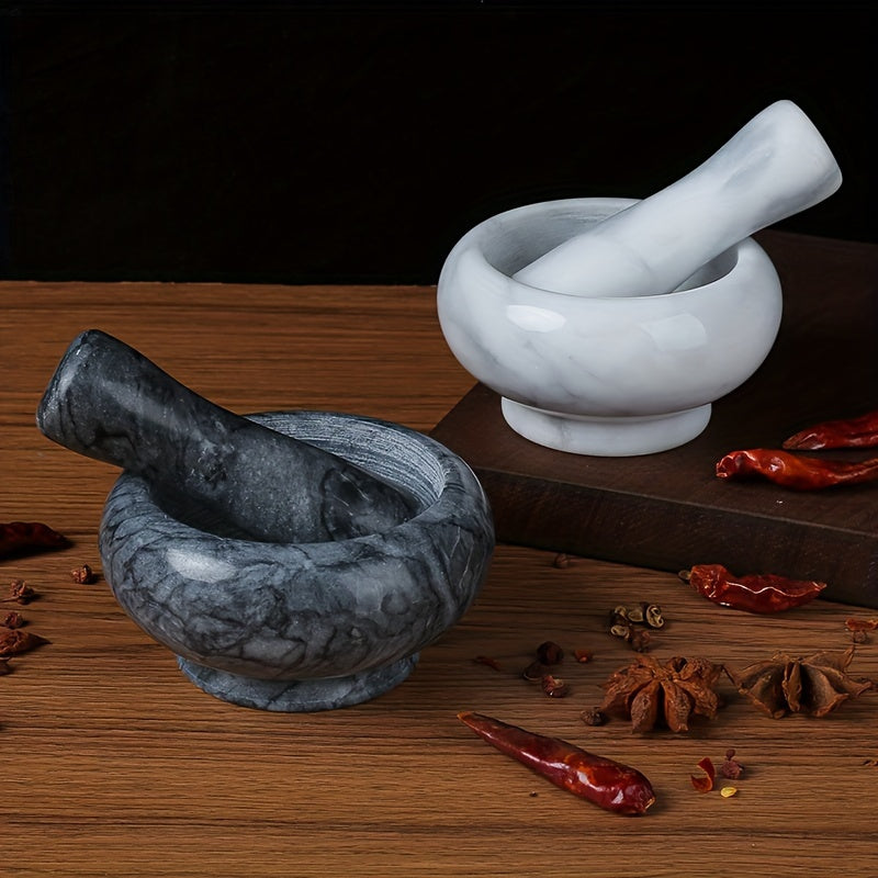 Premium Marble Mortar and Pestle Set - Perfect for Garlic, Spices & Herbs - Durable Kitchen Gadget with Unique Texture Design - Available in White or Black