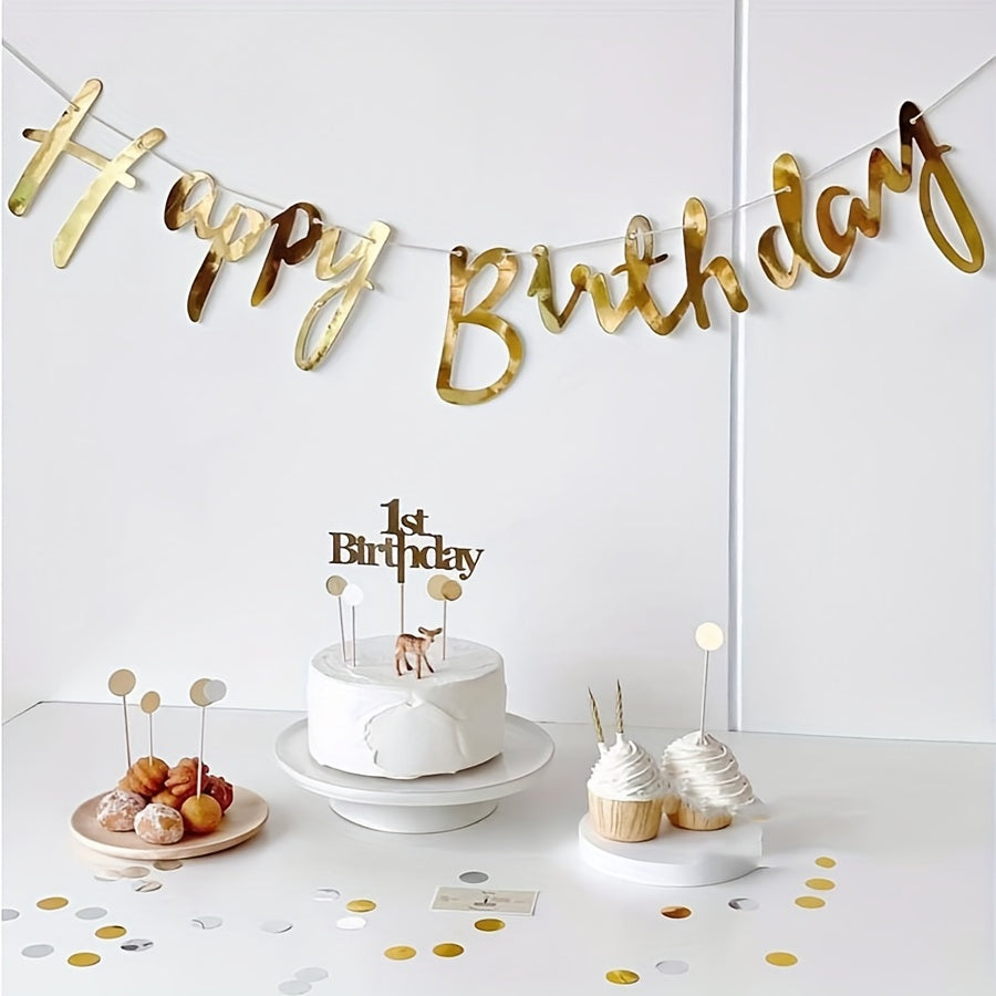 Golden Happy Birthday Letter Garland, Paper Party Banner for Home & Kitchen, Holiday Wall Decor, No Power Needed, Room Decoration for Birthday Celebrations