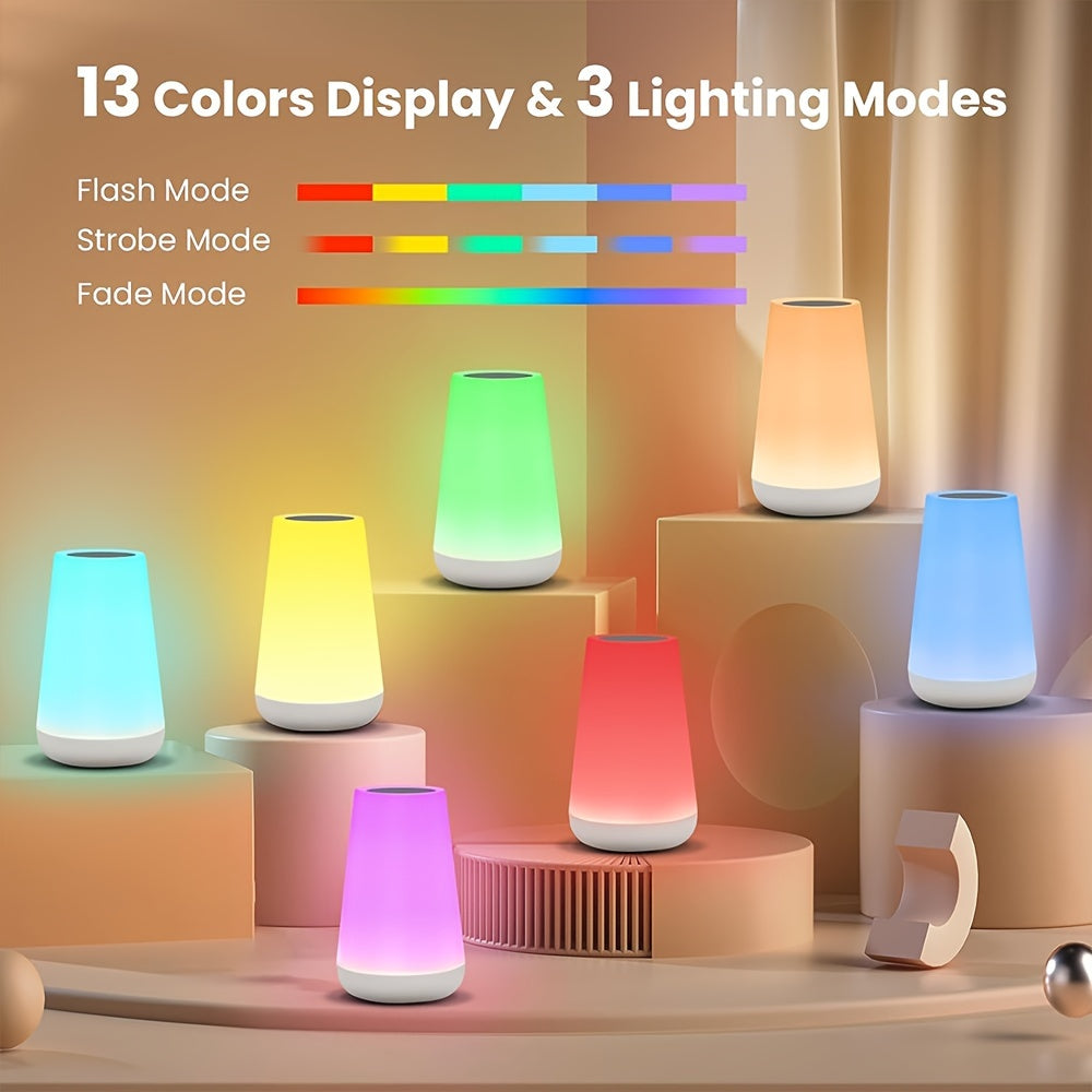 LED Lulling Night Light, Bedroom Dimmable Touch Light, Portable Table Bedside Lamp, 5 Brightness and 13 RGB Colours, Bedroom/Bathroom/Hallway/Living Room Night Lights