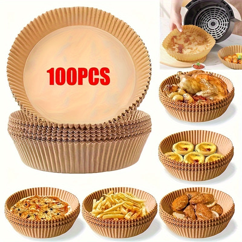 100pcs Non-Stick Air Fryer Liners - Disposable, Unbleached & Oil-Proof Baking Paper for 5-8 Quart Baskets - Easy Cleanup & Healthier Cooking