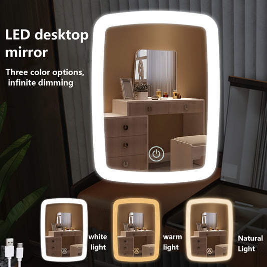 One USB Powered/3 * AAA Battery Powered (Batteries Not Included) LED Mirror Front Light, LED Makeup Mirror, Night Light, USB Light, Dressing Light, Adjustable Tri Color Light, Portable Folding Makeup Mirror