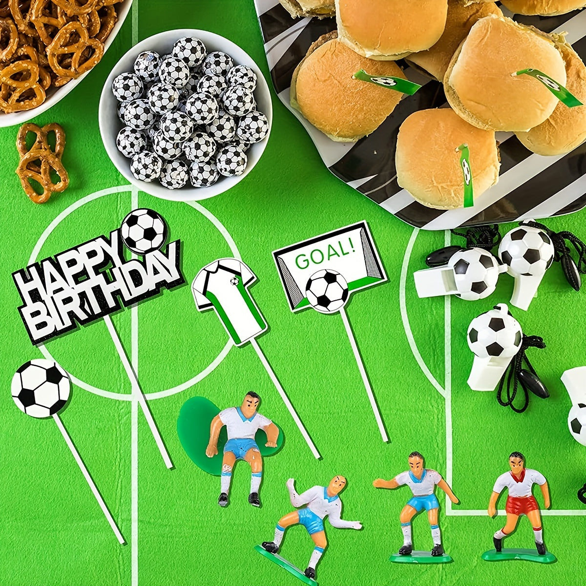 16pcs, Football Cake Decorations - Baked Scene Set, Birthday Door Frame, Theme Party Supplies - Baking Supplies