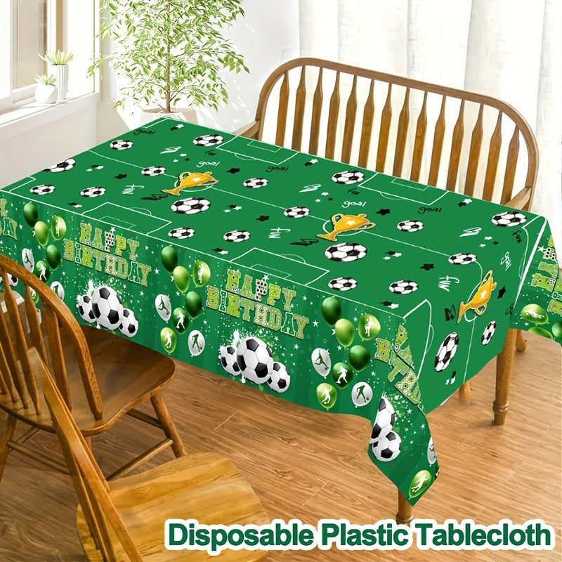 1pc, Vibrant Green Soccer Theme Disposable Tablecloth, 130*220cm Football Pattern Plastic Table Cover for Sports Theme Birthday Party Supplies Soccer Fans Birthday Decortions