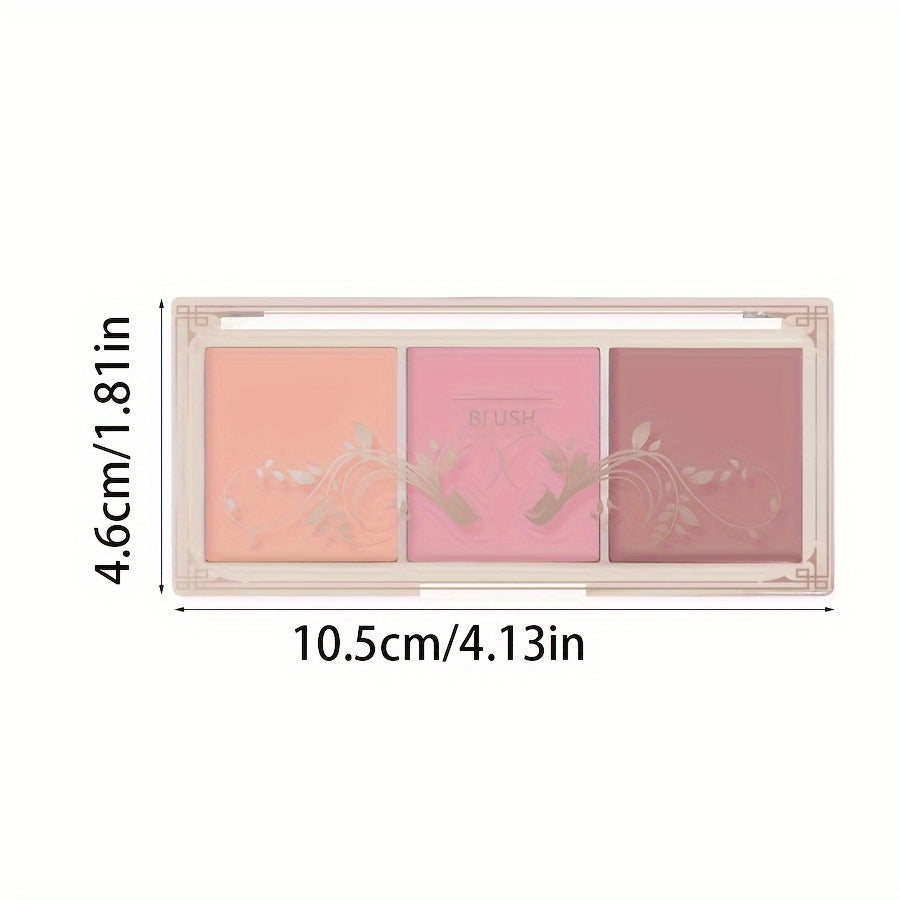 3-Tone Blush Palette: Nude Matte Tea Brown & Orange, Long-Lasting Waterproof Rouge for All Skin Tones, Blush Palette for Cheeks