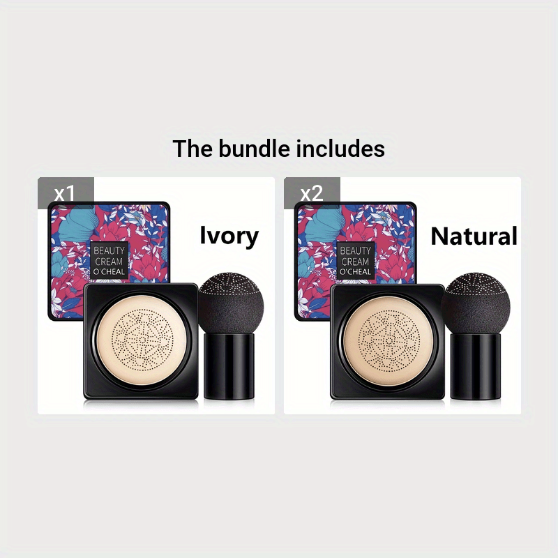 BB Cream Foundation With Mushroom Head Sponge, Full Coverage Long Lasting Moisturizing, Concealer Foundation Natural Nude Makeup