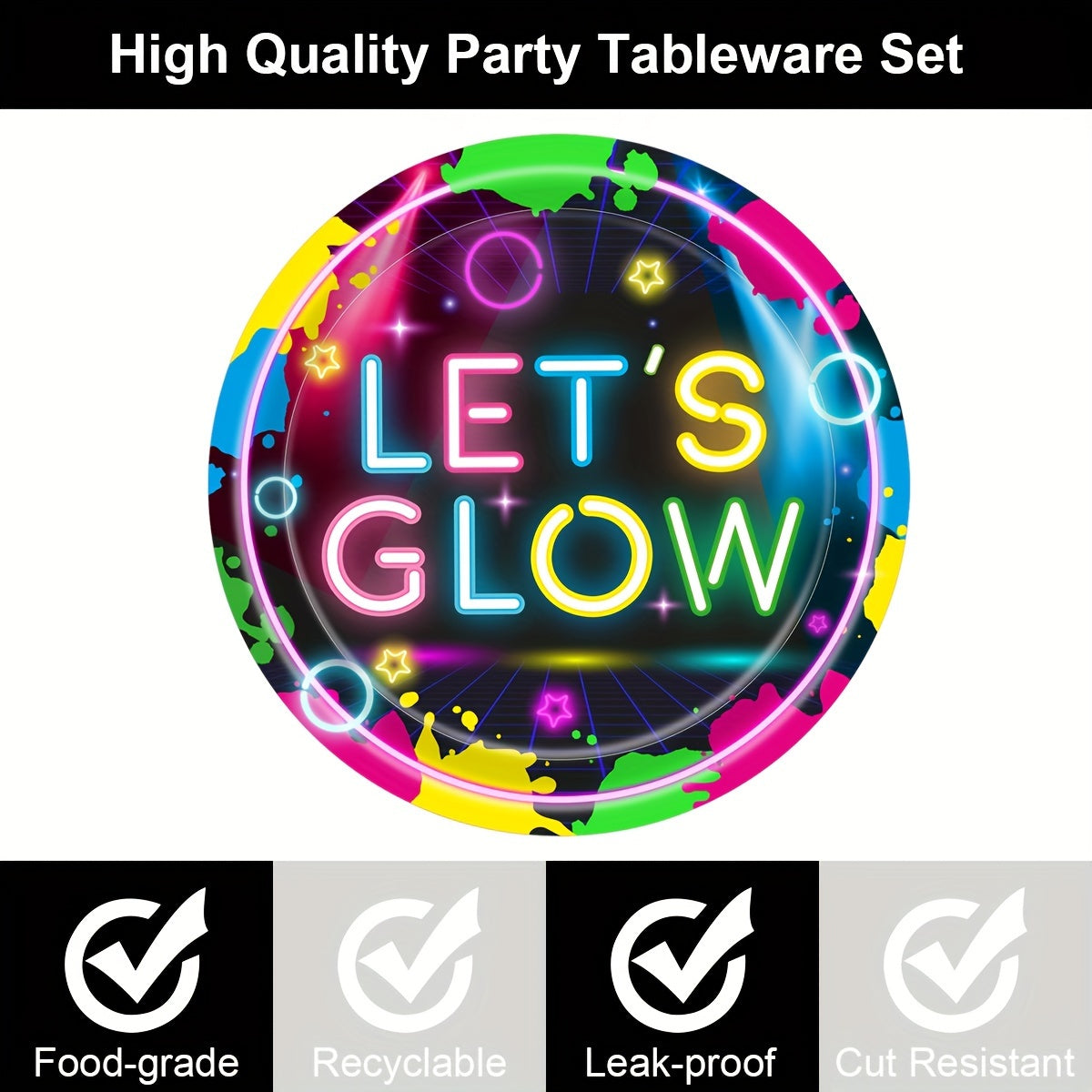 Glow-in-the-Dark Party Supplies Set - Disposable Paper Plates, Cups & Napkins for Birthdays & Themed Events