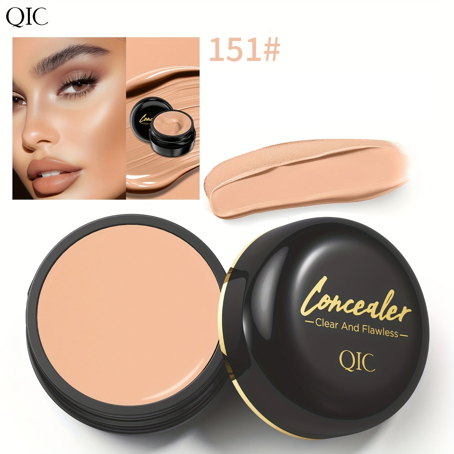 QIC Full Coverage Concealer Cream - Waterproof, Matte Finish for All Skin Tones, Hides Scars & Dark Spots, Long-Lasting, Multi-Color, Plant-Based Formula