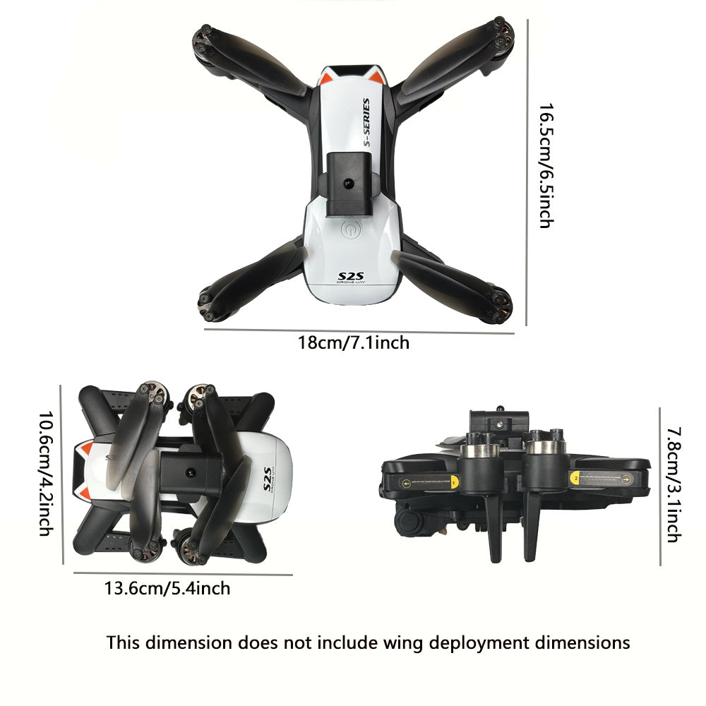 Dual Batteries S2S Long Endurance Drone, Dual Camera WiFi FPV Dual Folding Quadcopter with Height Maintainer, Remote Control or Mobile Phone Dual Operation