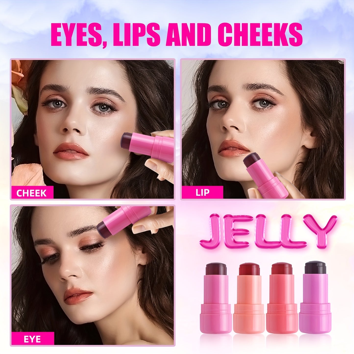 Waterproof Jelly Blush Stick - Dual-Use for Lips & Cheeks, Lightweight Concealer, Brightens All Skin Tones, 5g