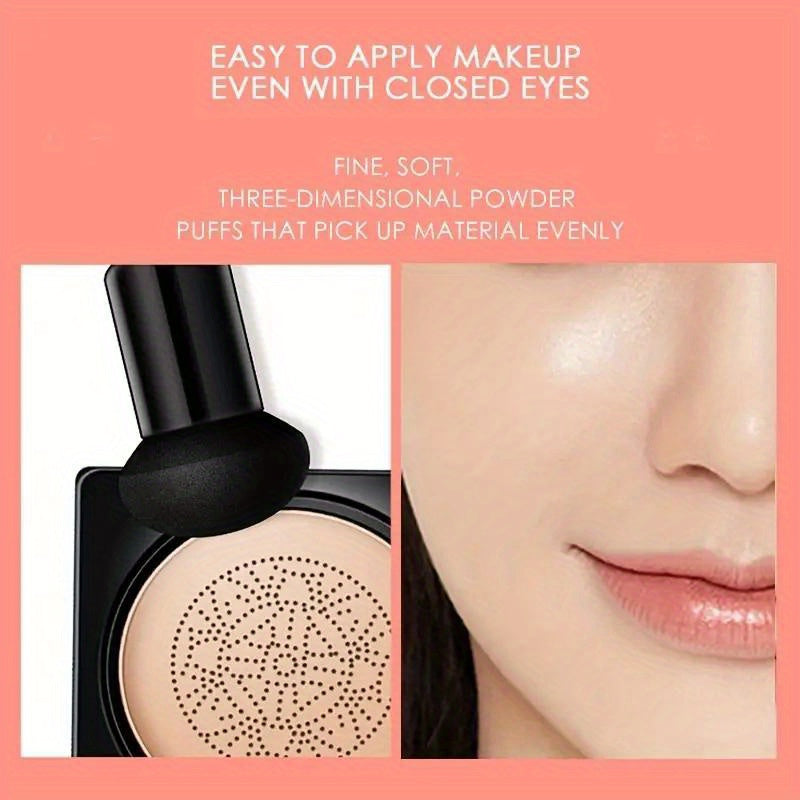 BB Cream Foundation With Mushroom Head Sponge, Full Coverage Long Lasting Moisturizing, Concealer Foundation Natural Nude Makeup