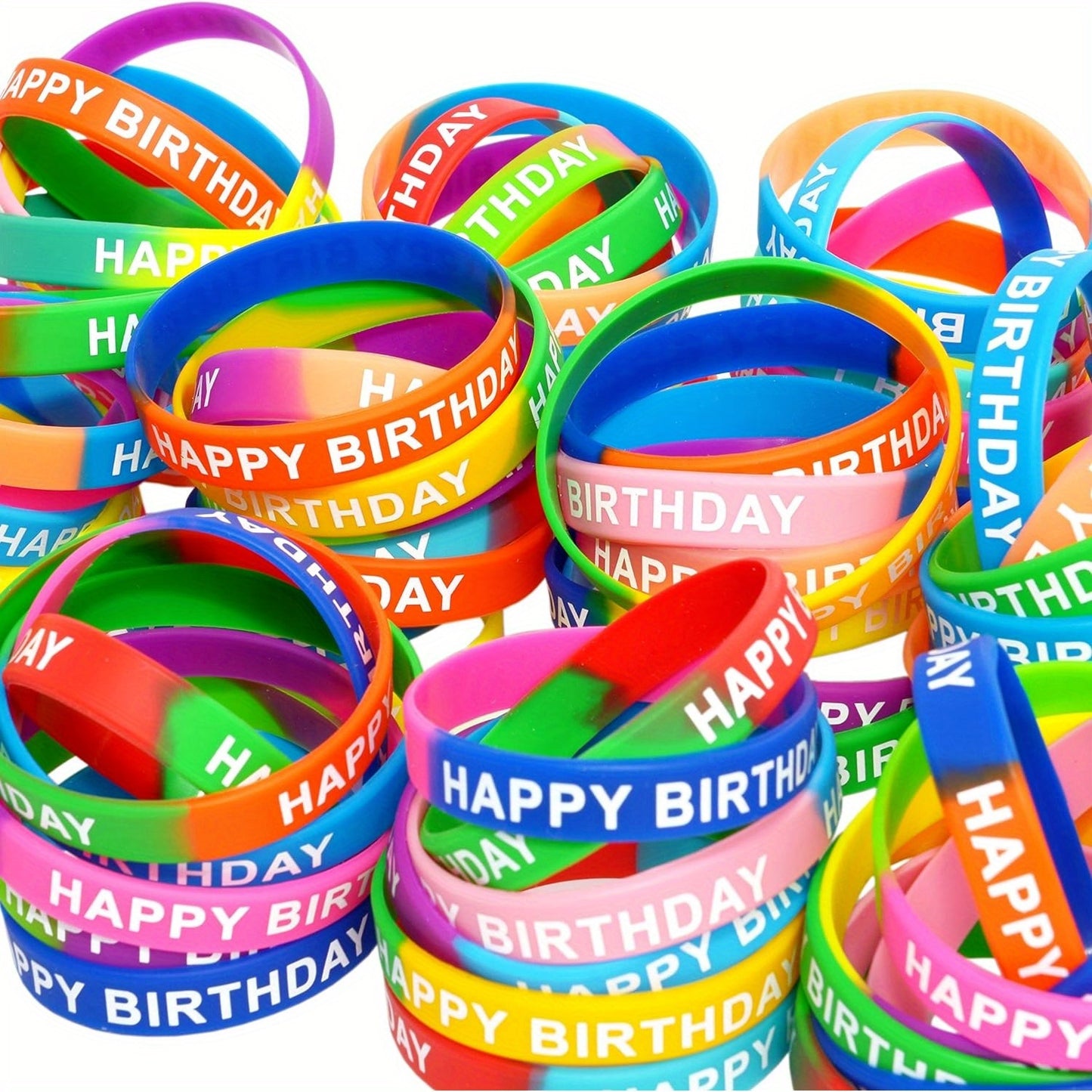 20pcs, Birthday Rubber Bracelets, Colored Birthday Wristbands For Birthday Party Favors, Stretch Birthday Rubber Wristbands For Birthday Party Supplies