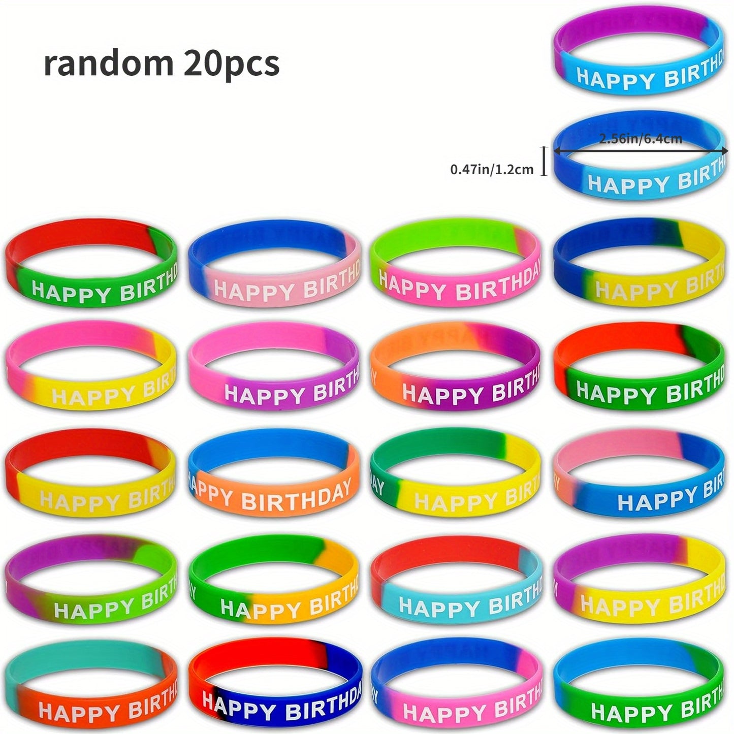 20pcs, Birthday Rubber Bracelets, Colored Birthday Wristbands For Birthday Party Favors, Stretch Birthday Rubber Wristbands For Birthday Party Supplies