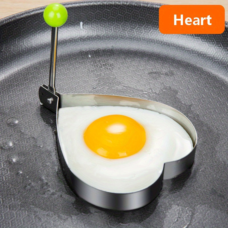 4pcs Stainless Steel Egg Mold Set - Heart, Star, Flower, Round Shapes - Metal Breakfast Shaping Tool Set for Home Cooking