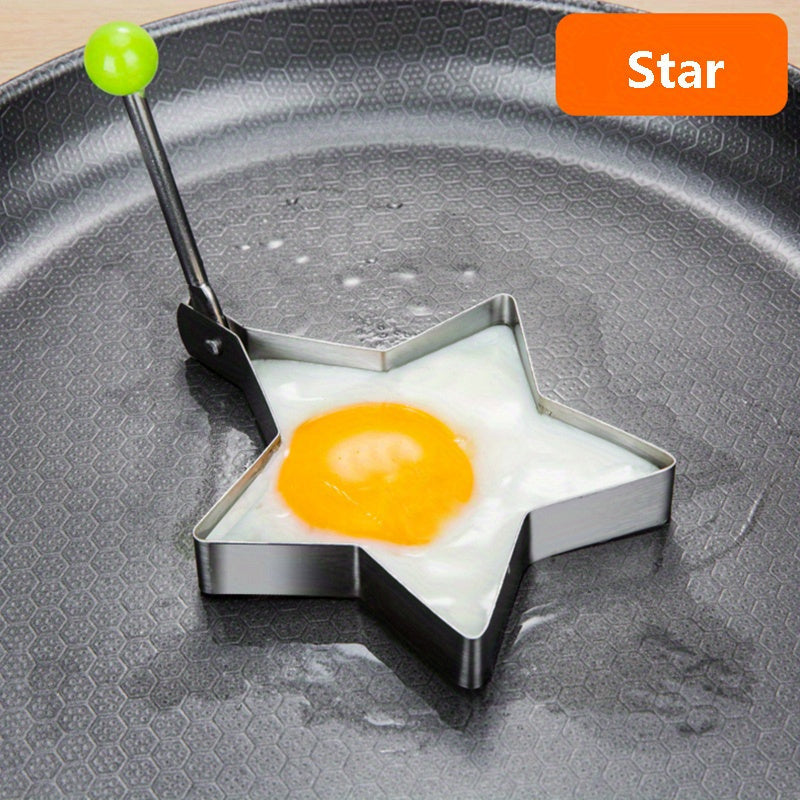 4pcs Stainless Steel Egg Mold Set - Heart, Star, Flower, Round Shapes - Metal Breakfast Shaping Tool Set for Home Cooking