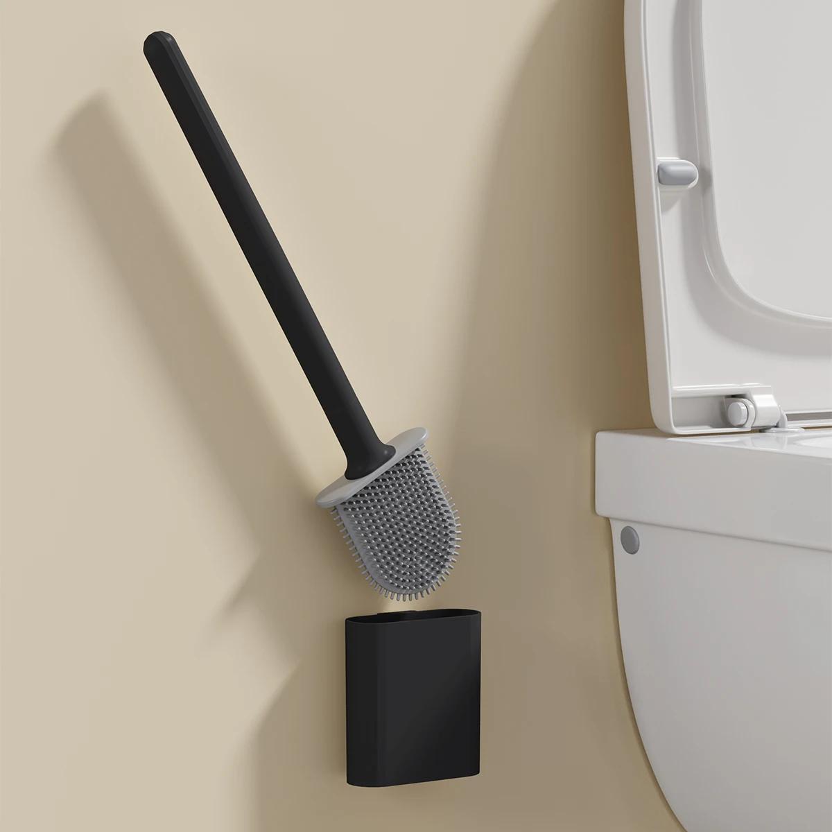 Flexible Silicone Toilet Brush with Long Handle - Quick-Dry, Easy Clean Bathroom Accessory