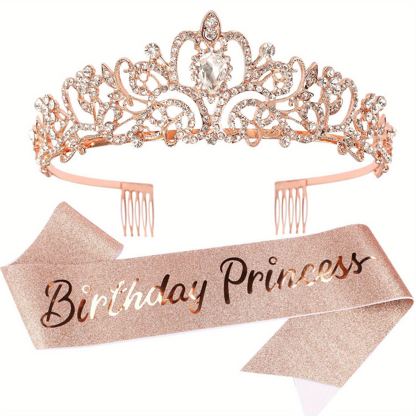 1SET Birthday Tiaras For Women, Princess Crown Tiara, Happy Birthday Crowns For Women, Birthday Crown For Girls Birthday Sash, Happy Birthday Decorations Ribbon Sash For Women, Birthday Accessories