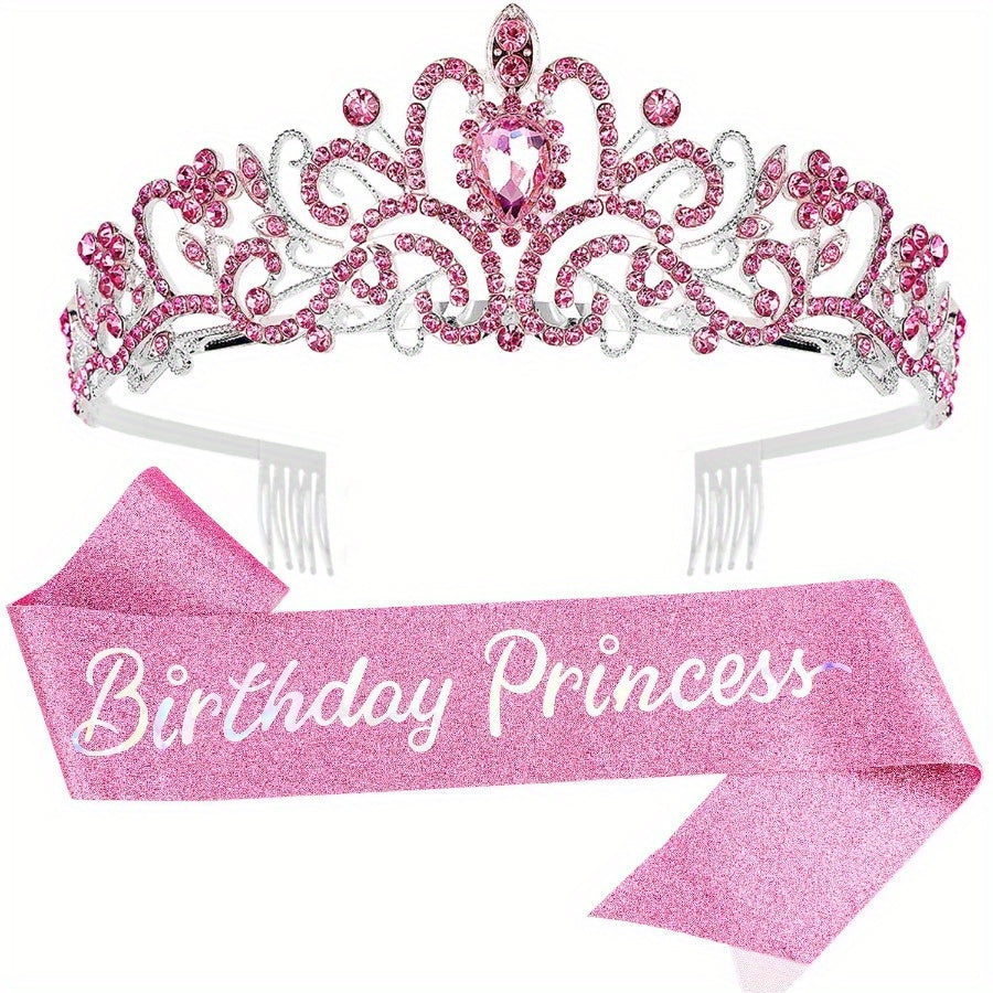 1SET Birthday Tiaras For Women, Princess Crown Tiara, Happy Birthday Crowns For Women, Birthday Crown For Girls Birthday Sash, Happy Birthday Decorations Ribbon Sash For Women, Birthday Accessories