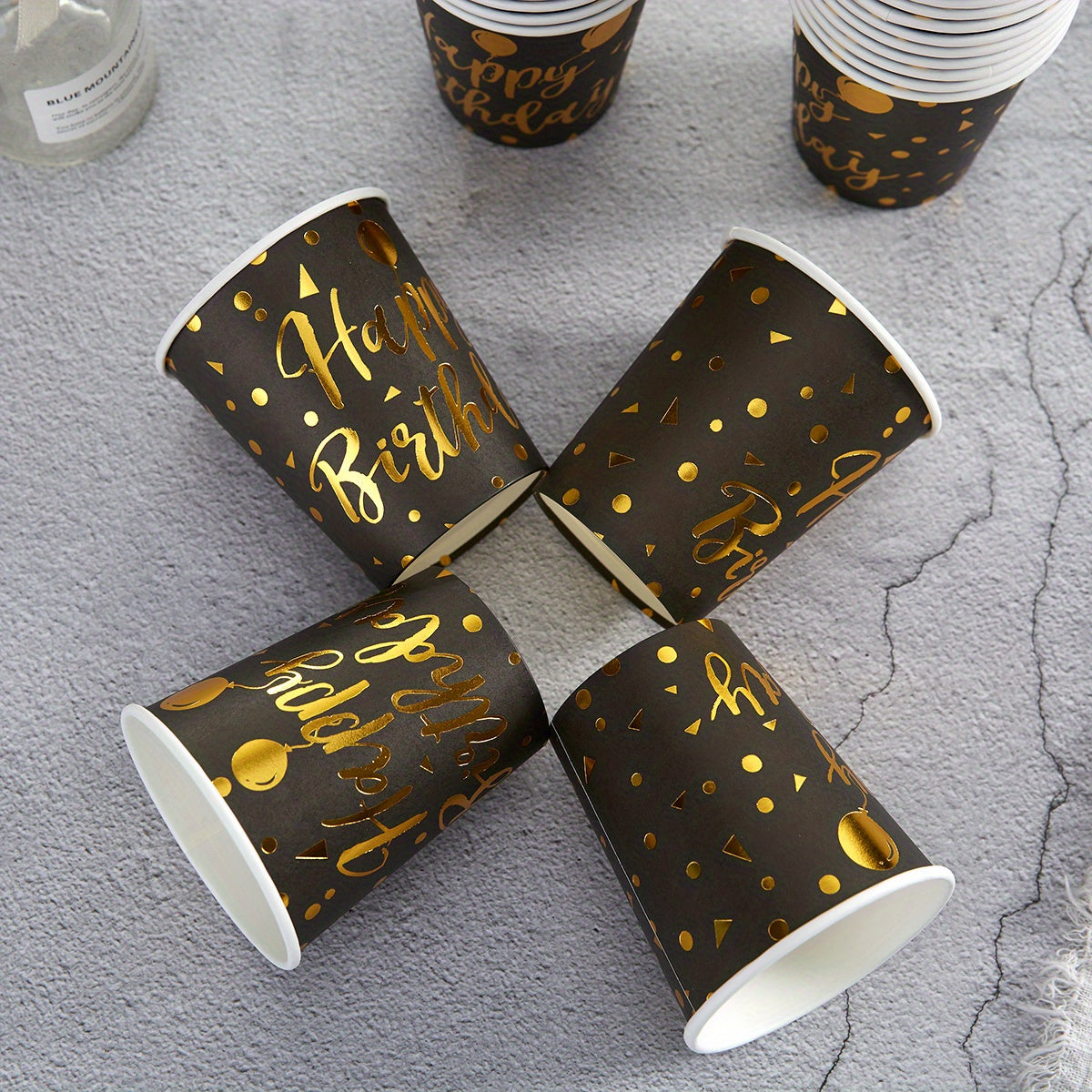 96pcs Birthday Party Supplies Set - Black & Golden Disposable Plates, Napkins, Cups - Perfect for Celebrations & Decorations