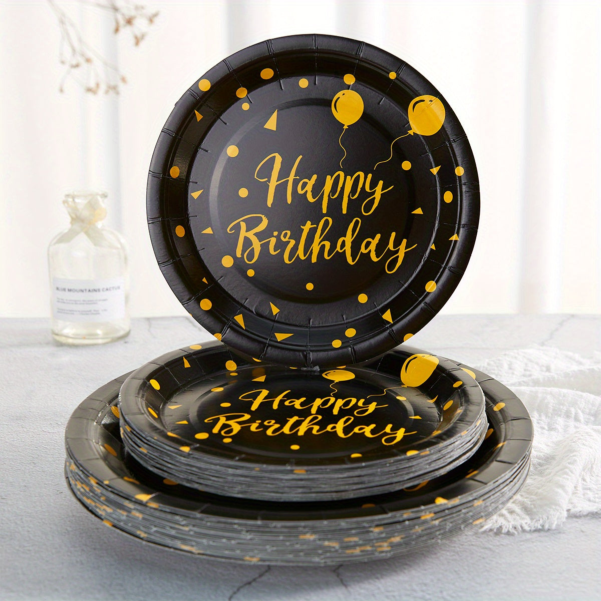 96pcs Birthday Party Supplies Set - Black & Golden Disposable Plates, Napkins, Cups - Perfect for Celebrations & Decorations