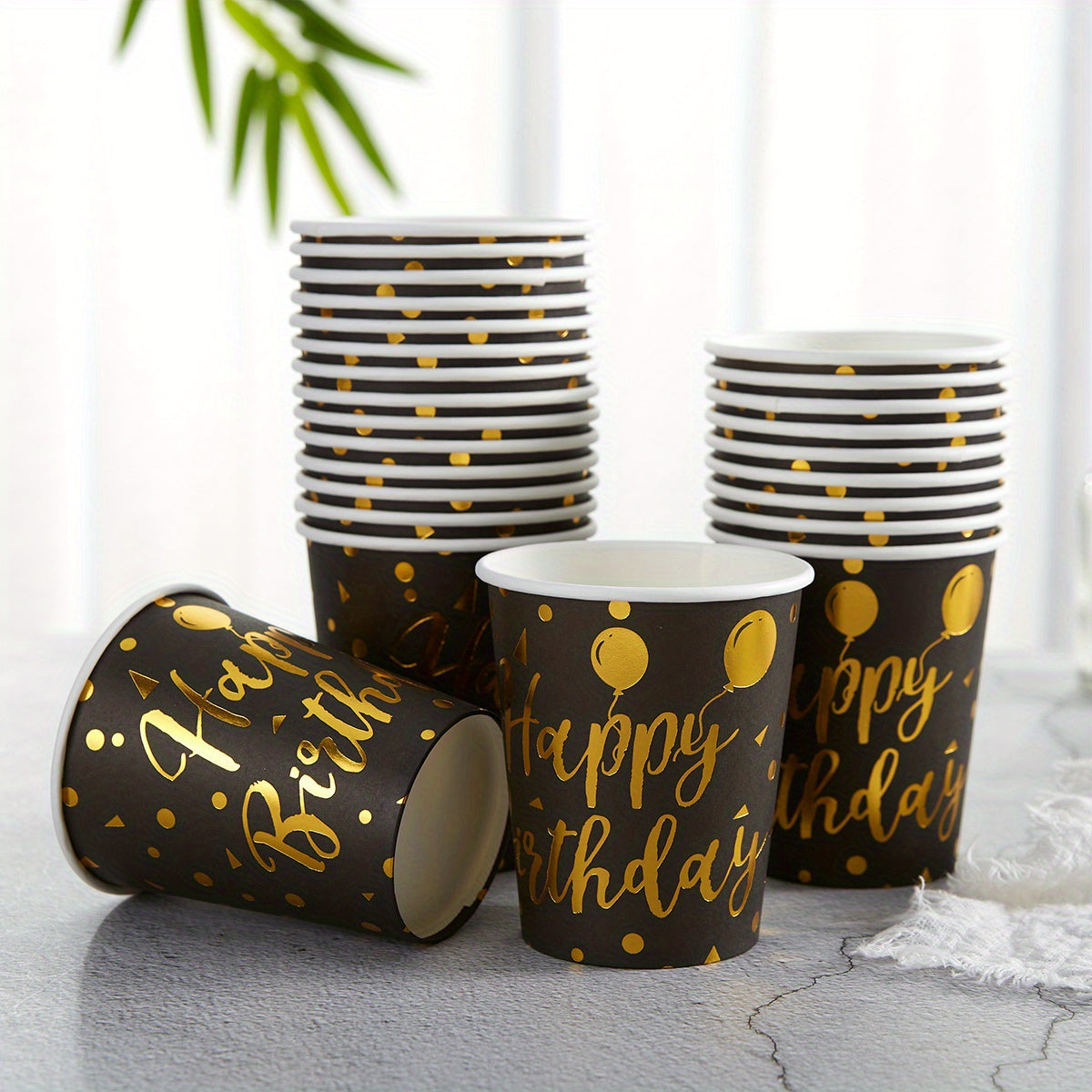 96pcs Birthday Party Supplies Set - Black & Golden Disposable Plates, Napkins, Cups - Perfect for Celebrations & Decorations