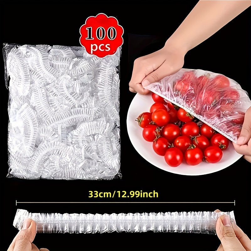 100pcs Disposable Elastic Food Storage Covers, Fresh-Keeping Plastic Bowl Wrap, Universal Stretchable Kitchen Packaging Covers for Food Contact, Picnic & Camping Supplies