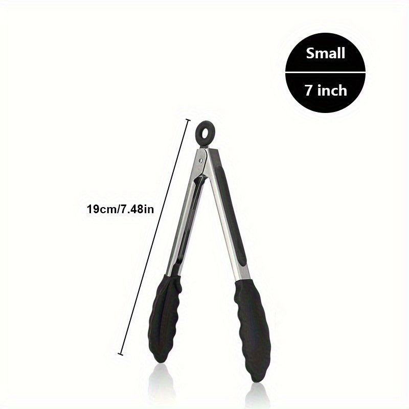 1pc Heavy Duty Stainless Steel Cooking Tongs with Silicone Tips, High Heat Resistant, Locking, Great Grips - Available in 7, 9, 30.48 cm, Black