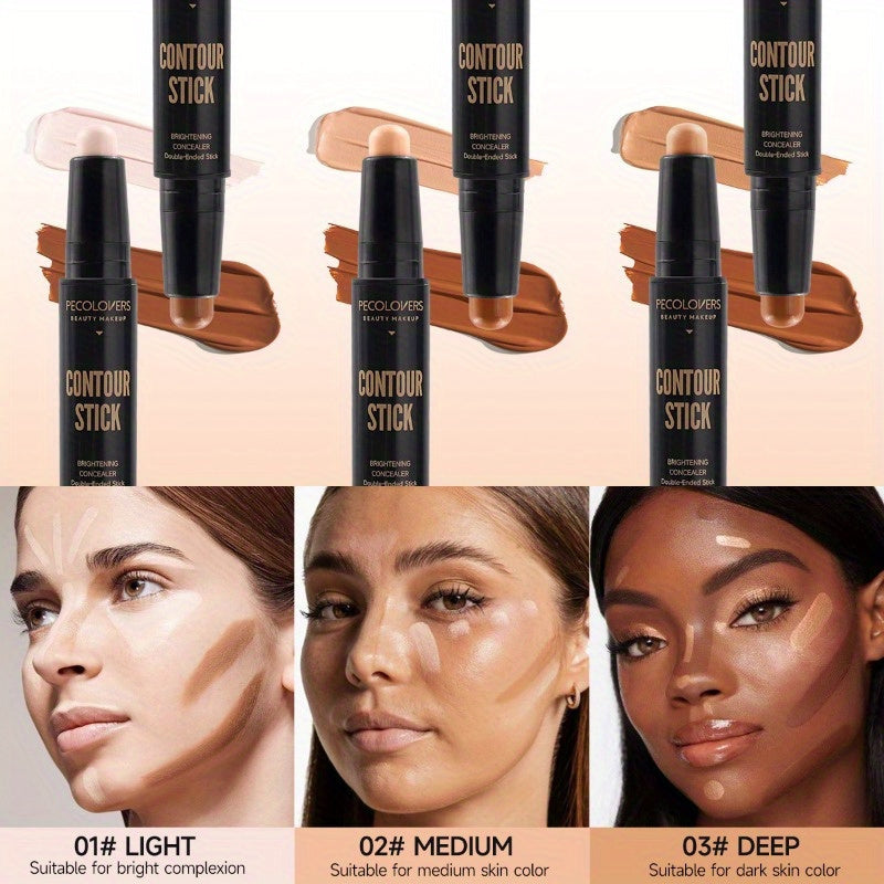 PECOLOVERS Highlight Contour Stick Duo - Nature Finish, Water Resistant, All Skin Tones, Under 1 Fl Oz Multi-Use Contouring & Bronzing Pencil, Cream Formula for Enhanced Coverage, Stick Form