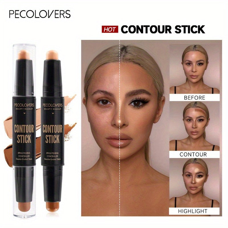 PECOLOVERS Highlight Contour Stick Duo - Nature Finish, Water Resistant, All Skin Tones, Under 1 Fl Oz Multi-Use Contouring & Bronzing Pencil, Cream Formula for Enhanced Coverage, Stick Form