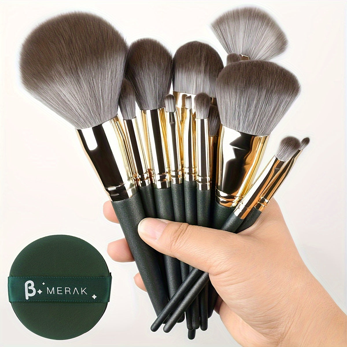 Luxurious 14pcs Makeup Brush Set - Plush, Green Professional Brushes for Full Face & Eye Detailing - Ideal for Foundation, Contouring & Blending