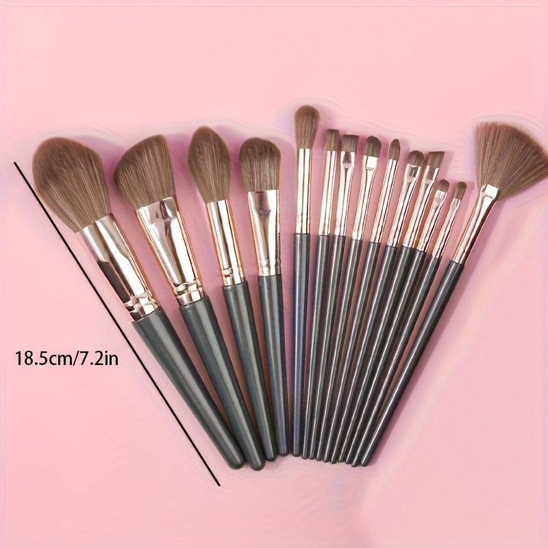 Luxurious 14pcs Makeup Brush Set - Plush, Green Professional Brushes for Full Face & Eye Detailing - Ideal for Foundation, Contouring & Blending