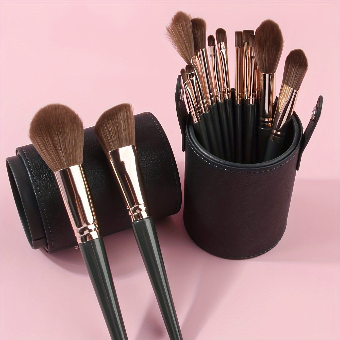 Luxurious 14pcs Makeup Brush Set - Plush, Green Professional Brushes for Full Face & Eye Detailing - Ideal for Foundation, Contouring & Blending