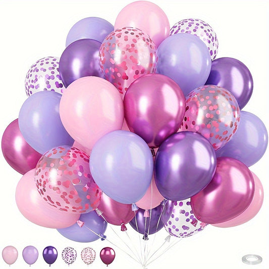 45pcs Pink Purple Confetti Latex Balloons, Wedding Decoration, Birthday Party Decoration, Anniversary Decoration, Graduation Decoration, Holiday Decoration, Mother'S Day Decoration, Indoor and Outdoor Decoration, Home Decorat