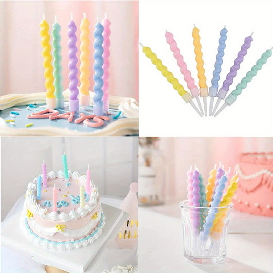 6pcs/12pcs Candy Colored Spiral Candles Set, Colorful Happy Birthday Candles, Twisty Curly Coil Candles, Creative Fun Long Thin Wedding Birthday Candles Set, Party Supplies, Cake Decoration