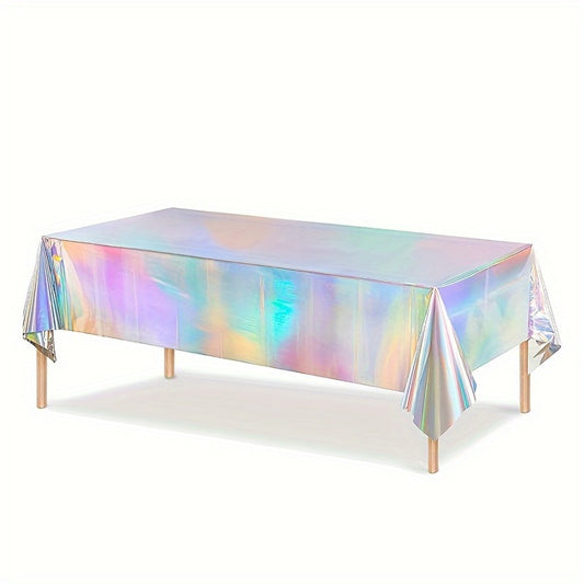 1pc, Laser Rainbow Theme Party Tablecloth, Aluminum Film Birthday Wedding Party Decoration, Disposable Tablecloth Decoration Supplies, Birthday Decor, Birthday Supplies