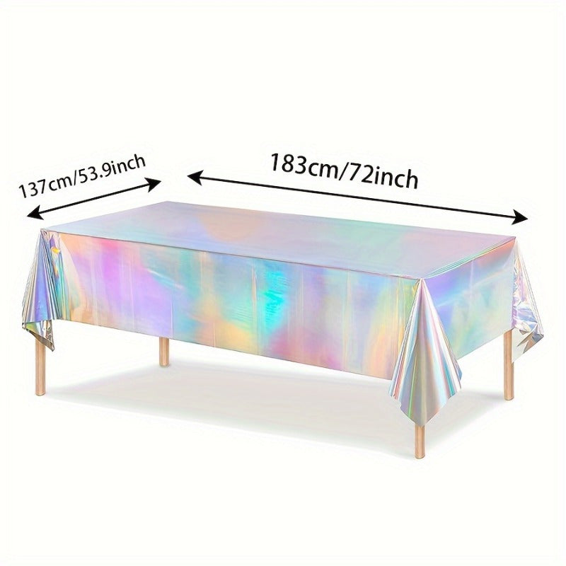 1pc, Laser Rainbow Theme Party Tablecloth, Aluminum Film Birthday Wedding Party Decoration, Disposable Tablecloth Decoration Supplies, Birthday Decor, Birthday Supplies