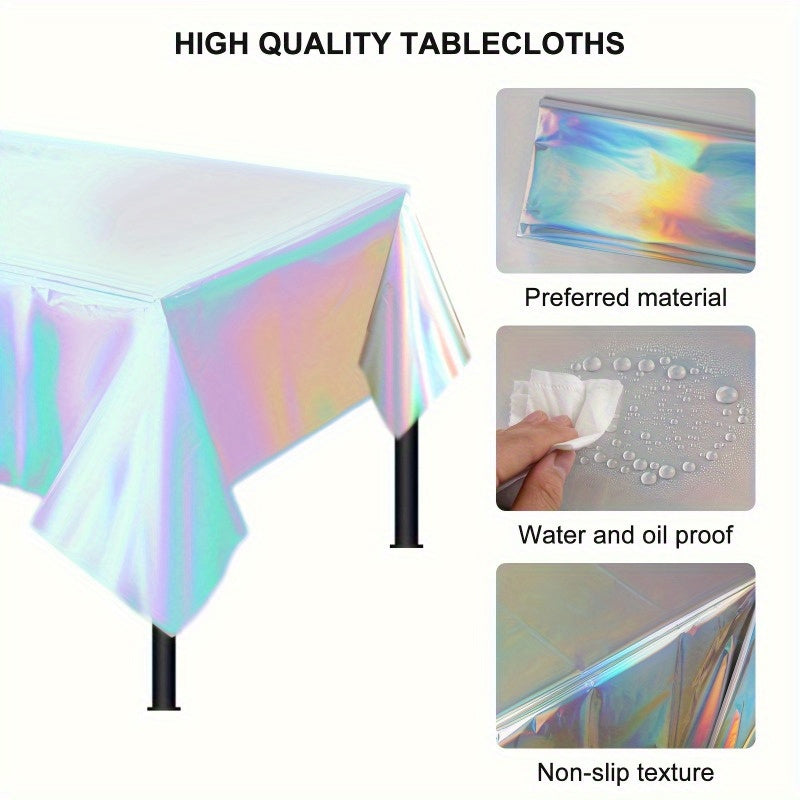 1pc, Laser Rainbow Theme Party Tablecloth, Aluminum Film Birthday Wedding Party Decoration, Disposable Tablecloth Decoration Supplies, Birthday Decor, Birthday Supplies