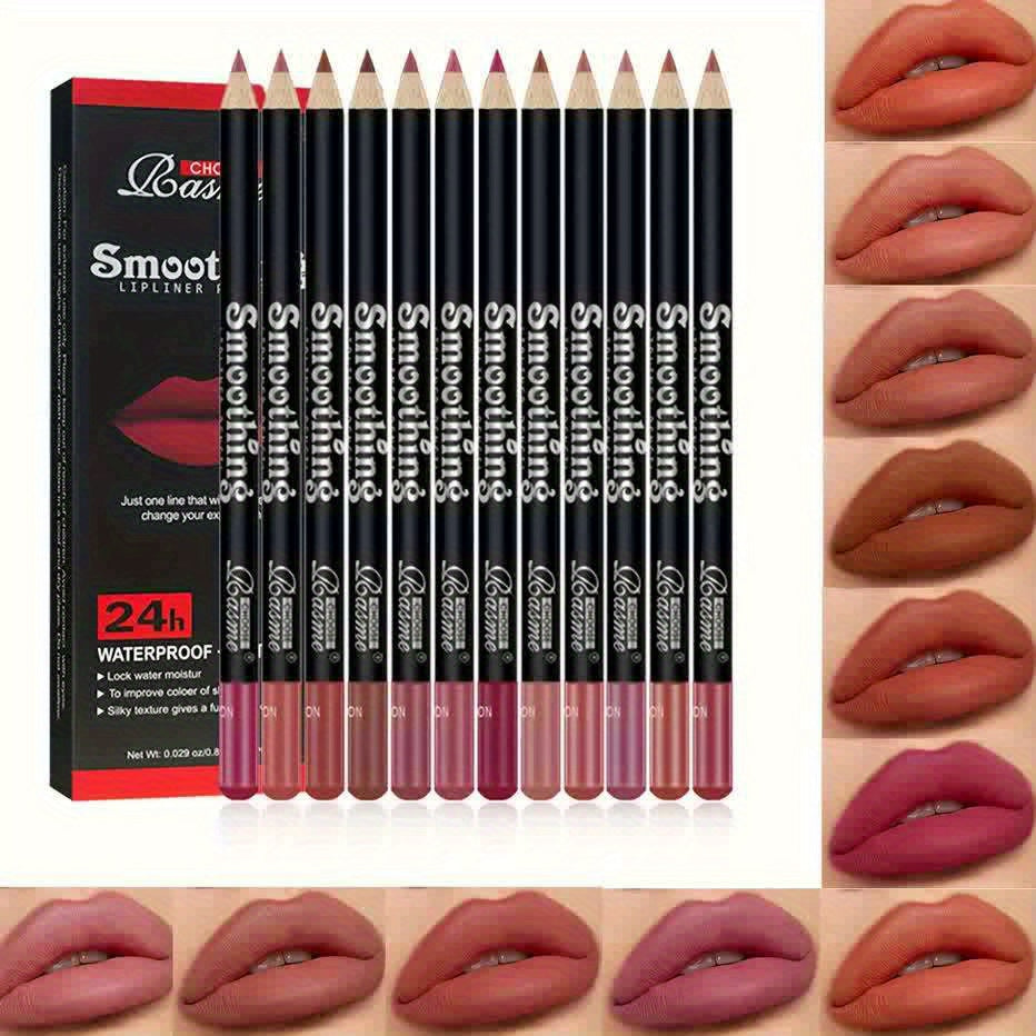 12pcs Nude Lip Liner Set - Long-Lasting Matte Finish, Non-Fade, Skin Fit, Red Shades