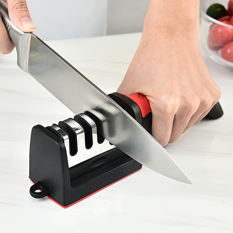 1pc Outdoor Knife Sharpener, 4 Stages Professional Kitchen Sharpening Stone Grinder, Knives Whetstone Tungsten Diamond Ceramic Sharpener Tool Kitchen Accessories