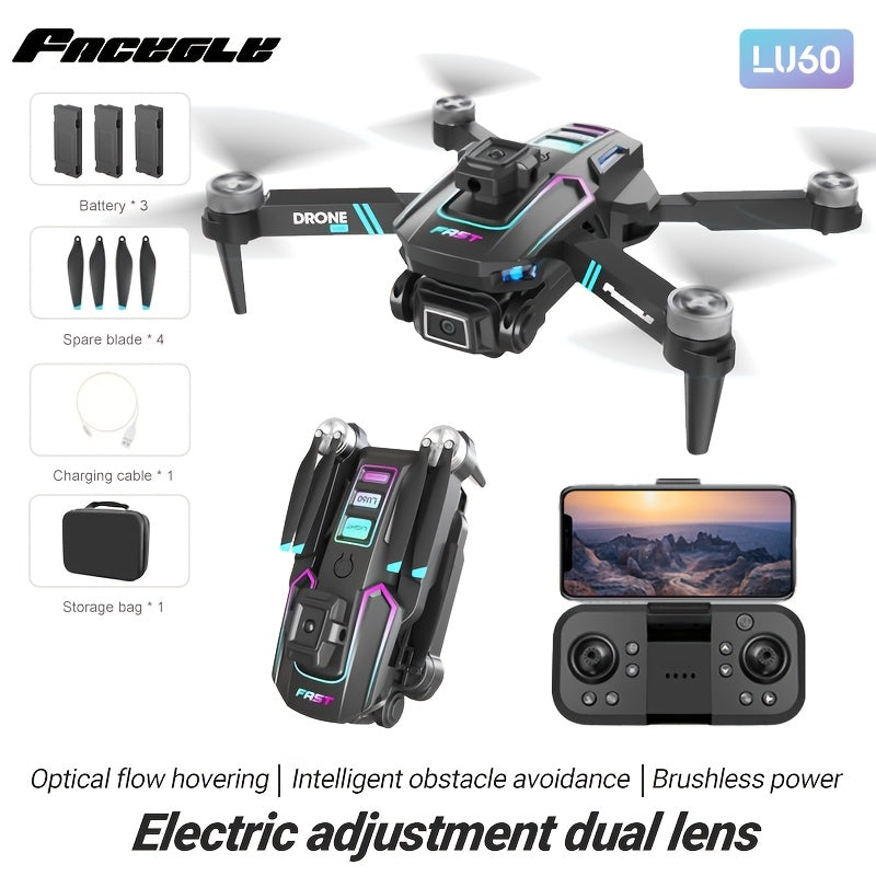 Lu60 Dual Camera Drone, Optical Flow Positioning, Intelligent Obstacle Avoidance, Anti-Shake Lens, More Comprehensive, Stable and Clear Shooting, Suitable for Beginners, Ideal Gift for Boys, Christmas, Halloween, Father's Day