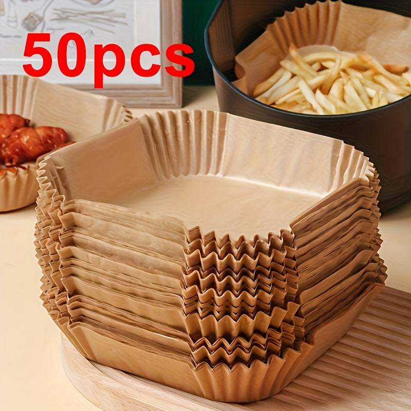 50pcs Non-Stick Air Fryer Liners, Square Paper Baking & Roasting Sheets, Easy Clean-Up, Healthier Cooking, Ideal for Hotel/Commercial Use