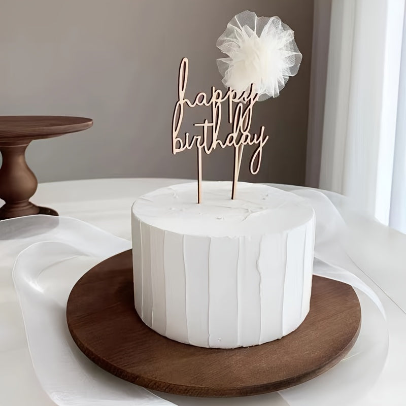 Wooden Happy Birthday Cake Topper - Perfect for Birthday Party Decorations and Dessert Table Display, No Electricity Required, Suitable for Christmas, Valentine's Day, Universal, Mother's Day, Graduation (10cm x 15cm)