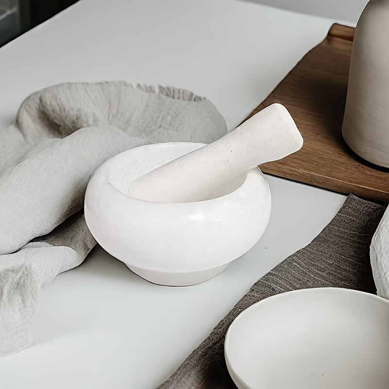 Premium Marble Mortar and Pestle Set - Perfect for Garlic, Spices & Herbs - Durable Kitchen Gadget with Unique Texture Design - Available in White or Black