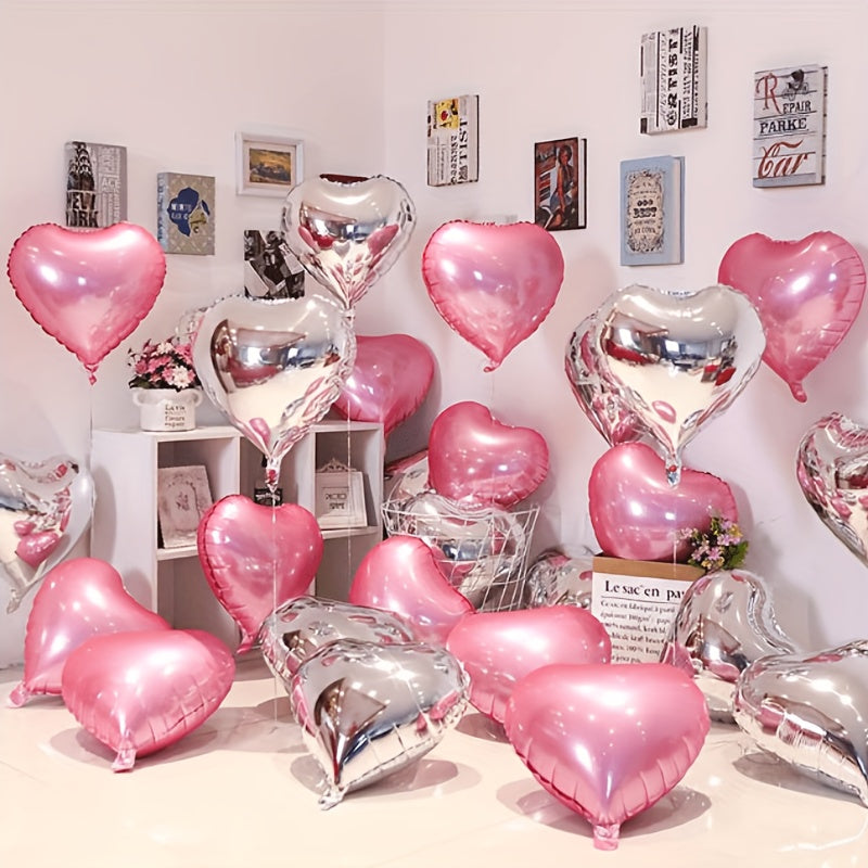 15pcs Red Heart Pink Silvery Love Aluminum Balloons Suitable For Birthday Parties, Weddings, New Years, Engagements, Valentine's Day, Bride's Gift Meetings, Carnivals, Revelries, Bathing, Home Decor, Room Background Decoratio