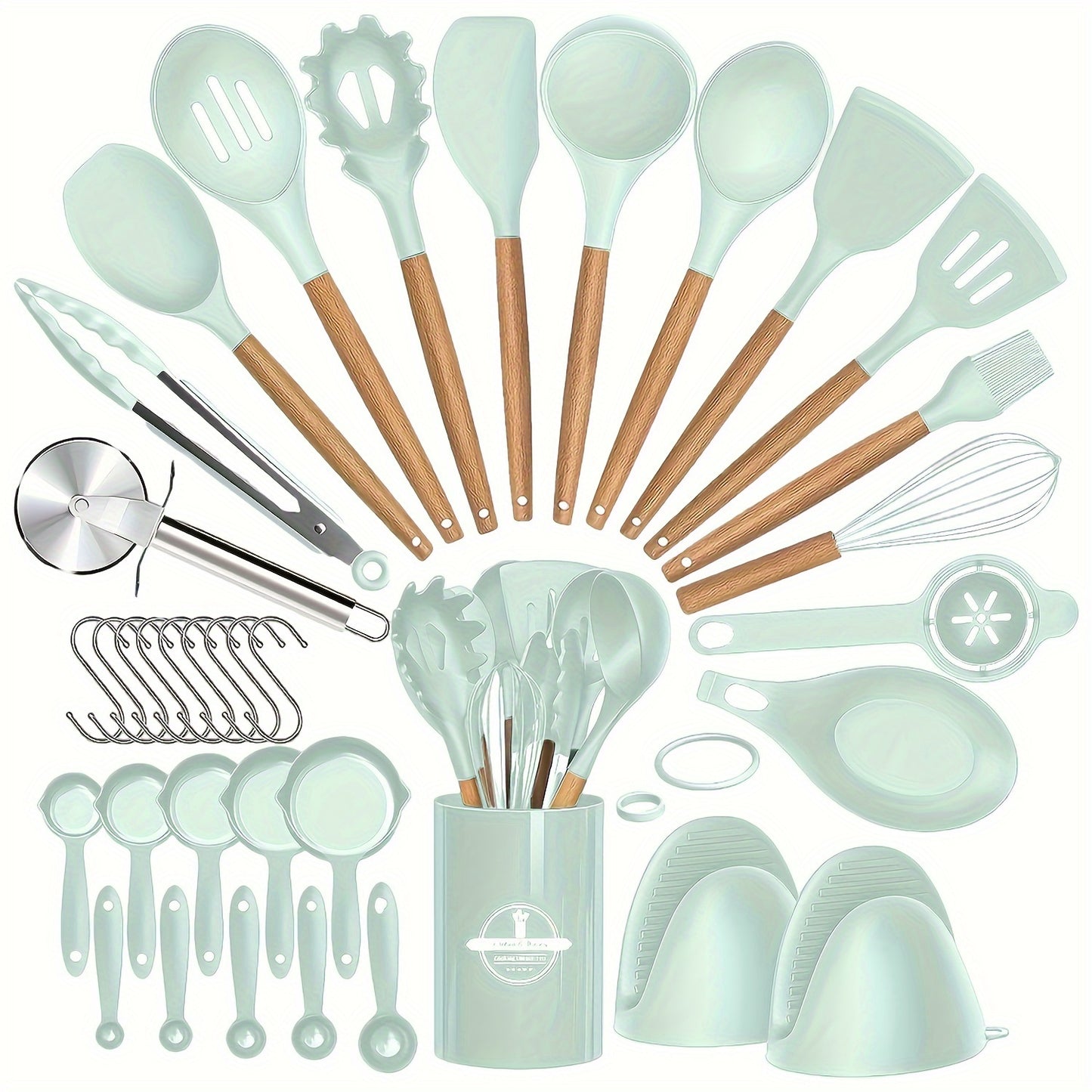 36pcs, Silicone Kitchen Utensil Set with Wooden Handles, Heat-Resistant Non-Stick Cooking And Baking Tools for Home Kitchen