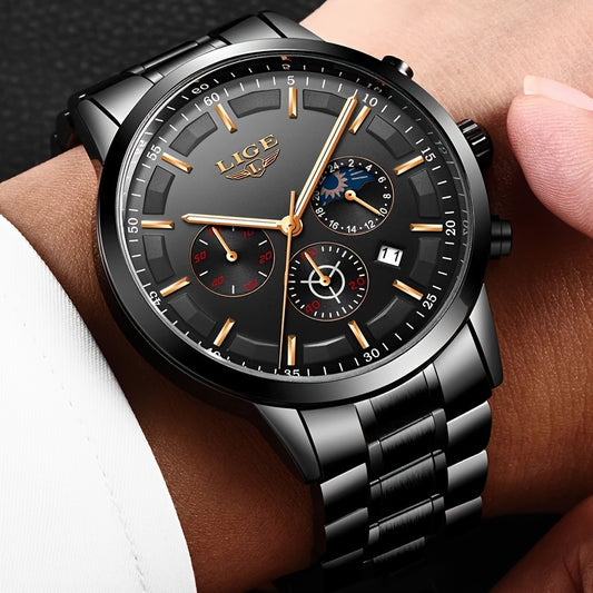 LIGE's New Fashion Men's Watch Top Brand Luxury Business Watch With Stainless Steel/date/luminous Quartz Clock