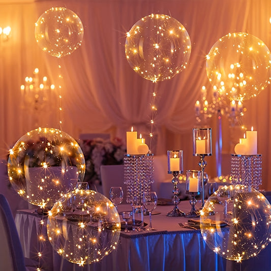 10pcs LED Light-Up Balloons Set - Clear Bobo Bubble Balloons with Multicolor Lights for Weddings, Valentine's Day, Birthdays, and Party Decorations (AA Battery Powered, Indoor & Outdoor Use), Birthday Balloons