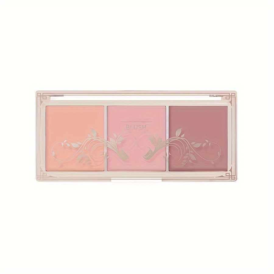 3-Tone Blush Palette: Nude Matte Tea Brown & Orange, Long-Lasting Waterproof Rouge for All Skin Tones, Blush Palette for Cheeks