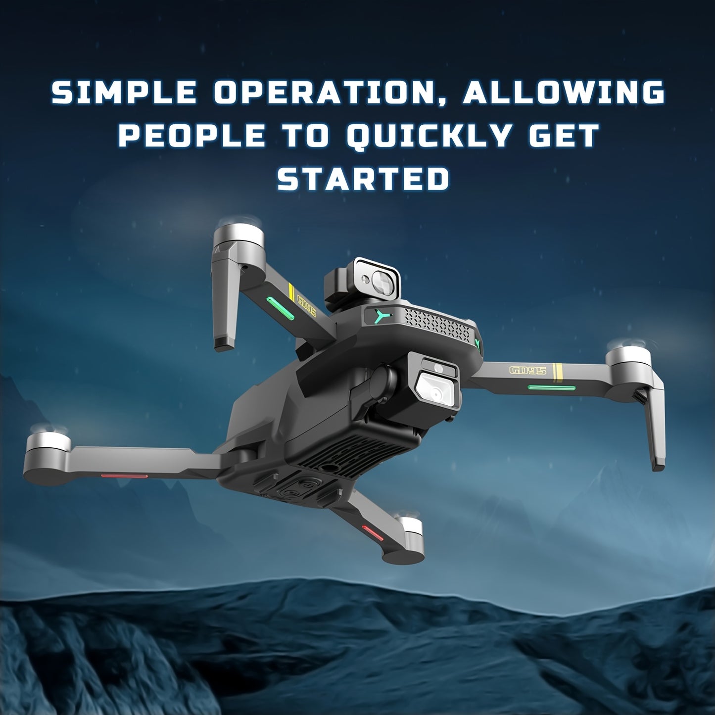 GLOBAL DRONE GD95 Quadcopter, 1080P Dual Camera, USB Charging, Wi-Fi Enabled, 360 Obstacle Avoidance, 120° Wide-Angle, Real-Time Video, 15-20min Flight, 30m Altitude, 10m/s Speed, 164g Max Takeoff, 2000mAh Lithium Polymer Ba