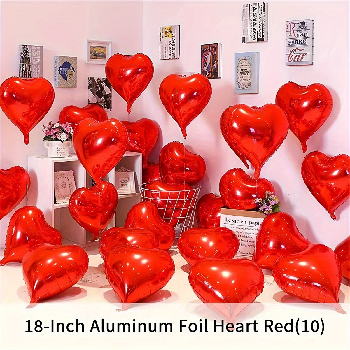 15pcs Red Heart Pink Silvery Love Aluminum Balloons Suitable For Birthday Parties, Weddings, New Years, Engagements, Valentine's Day, Bride's Gift Meetings, Carnivals, Revelries, Bathing, Home Decor, Room Background Decoratio